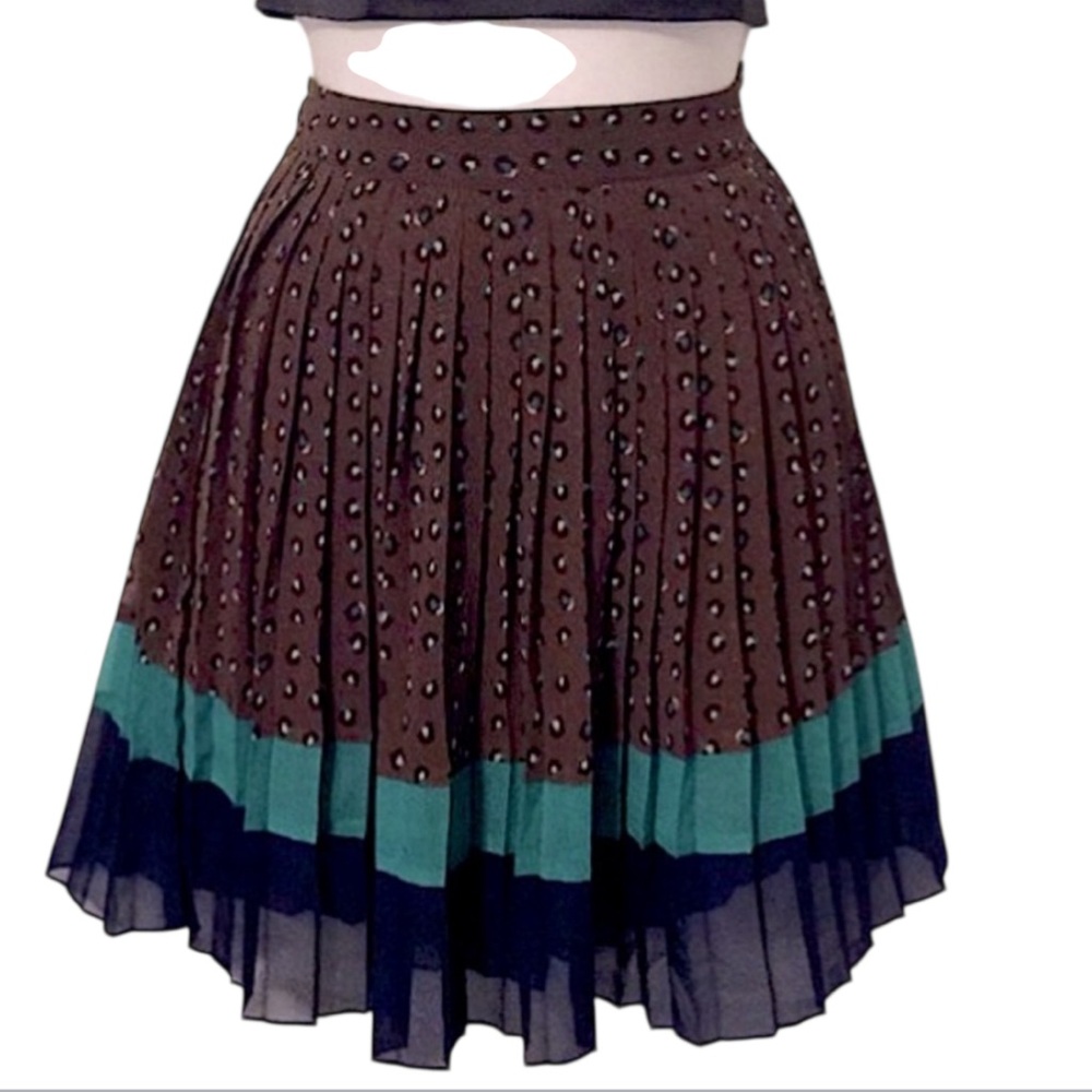 Pleated Colorful Cheetah Sheer Animal Print Colorblock Lined Chiffon Mini Skirt